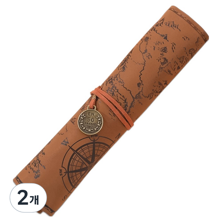 코히모 빈티지 가죽 펜 롤 파우치 5W0465, 스크럽 커피브라운, 2개