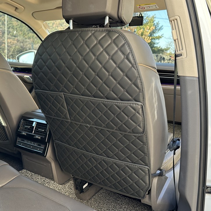 아이빌 퀄팅 킥매트 자동차 시트커버 엣지형 2포켓, 블랙  블랙스티치, 1개