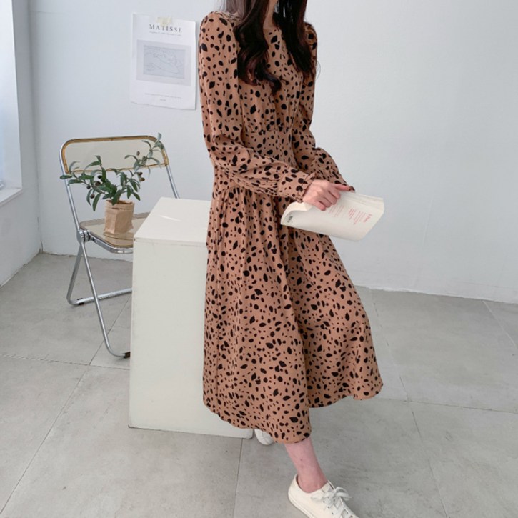 whomoon 레브 레오파드 롱 원피스 #38134