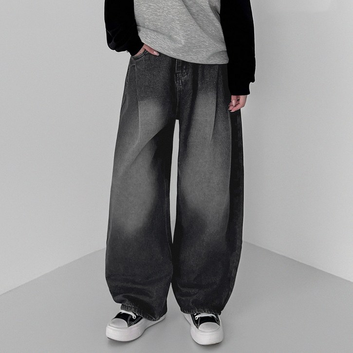 유라잇 여성용 기본/롱 유핏 3탄 프론트 핀턱 벌룬핏 와이드 데님팬츠 322234