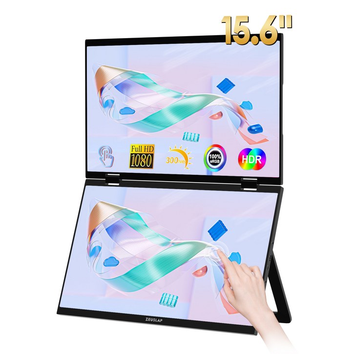 제우스랩 Z15WT 접이식 듀얼 스크린 터치식 모니터 15.6인치 포터블 사무용 디자이너용 모니터, z15wt, 35.5cm