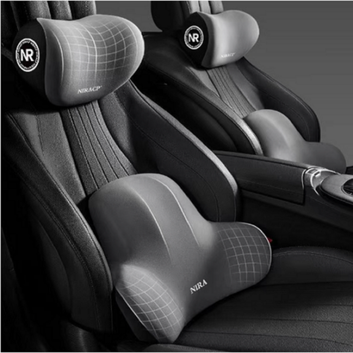 키넬오토 차량용 메모리폼 쿠션세트 목쿠션 요추쿠션, 1세트, 그레이