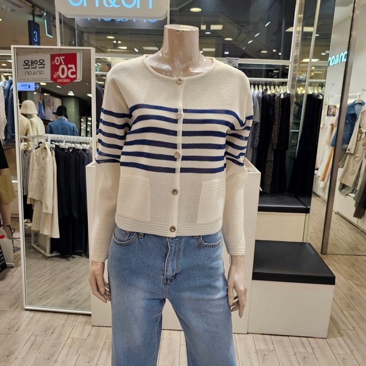 온앤온  라운드넥 스트라이프 가디건 NJK4MD342