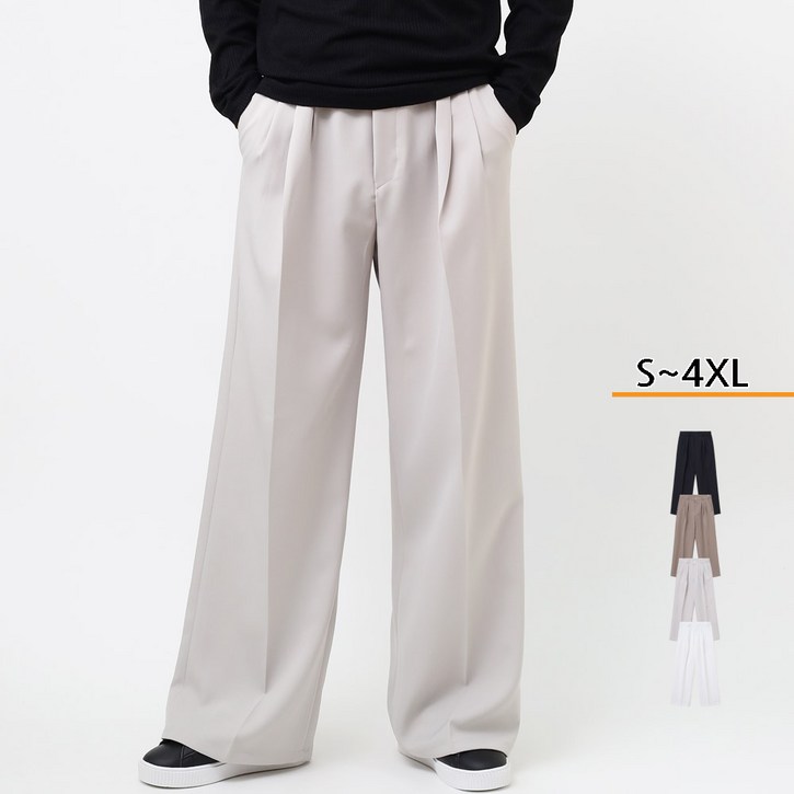 남자 와이드 핀턱 슬랙스 바지 봄 여름 캐주얼 세미 정장 롱 팬츠 빅사이즈 4XL 화이트 흰색 블랙 검정 남녀공용 커플 슬렉스