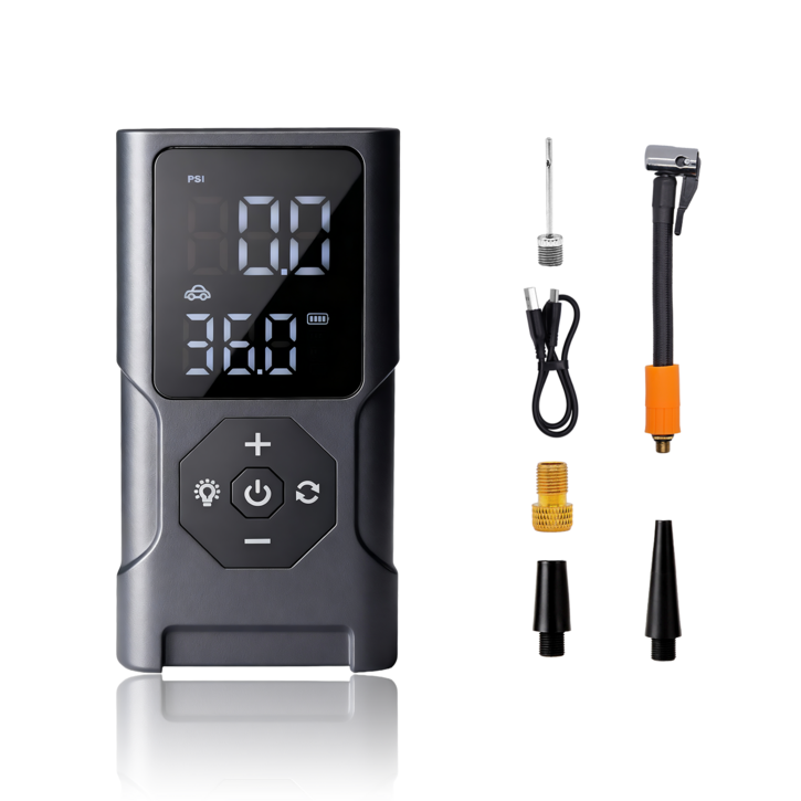 휴대용 무선 공기 주입기 풀세트 LED손전등보조배터리자동차구기류자전거 오토바이 다용도 에어 펌프 , 블랙 , 1세트