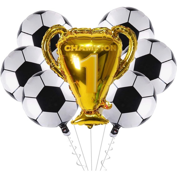 CEUQIESO - 8개 축구 파티 풍선 세트, 32 인치 챔피언 트로피 마일라 호일 풍선 및 축구 헬륨 호일 풍선, 스포츠 생일 파티 장식을위한 월드컵 축구 공 장식