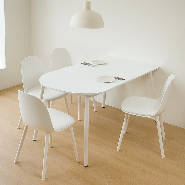 플랫 화이트 반원 카페 테이블 다이닝 원룸 반타원형 식탁, 4인용, 화이트반타원