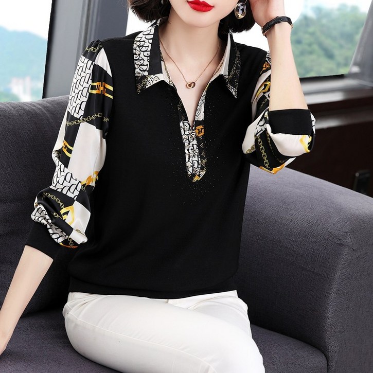 채윤러브 chaeyoon love 중년 여성 럭셔리 봄 가을 겨울 블라우스 티셔츠 JL0139A