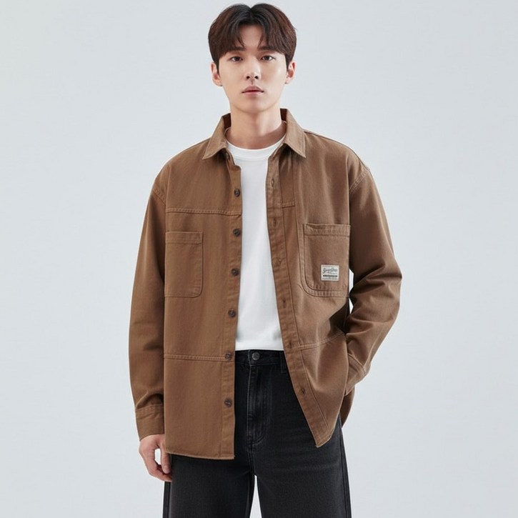 지디오 남성 루즈핏 코튼 워크 셔츠 자켓 봄 가을 간절기 포켓 남방 아우터