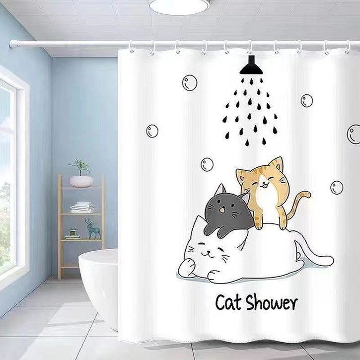 패브릭 욕실 샤워커튼 캣샤워 180cm(커튼고리포함), 화장실 욕조 욕실 방수 커튼 커텐 가림막