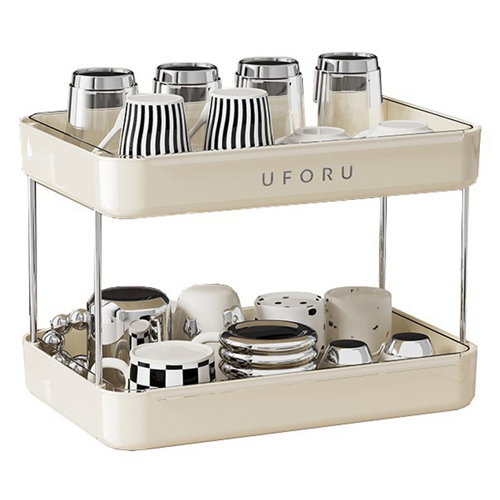 엠토이 x UFORU 컵 정리 선반 ZW-176 물빠짐 컵 그릇 식기 보관 트레이 수납 선반 건조대, 1개, 크림 화이트