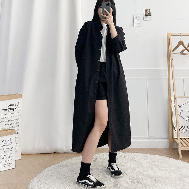 릴리제인 여성용 루즈핏 사이드 포켓 카라 셔츠 롱원피스