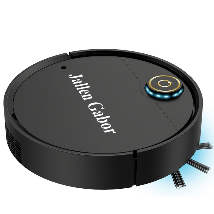 RUN기술 무선 스마트 로봇청소기 자동 진공 청소기 찜질 기능 USB충전, 블랙