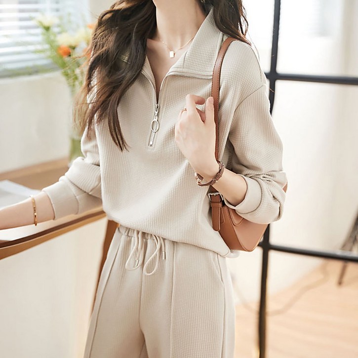 지고다그 여성 봄가을 투피스 반집업 카라티 긴팔 상하의 세트 ZXC42659