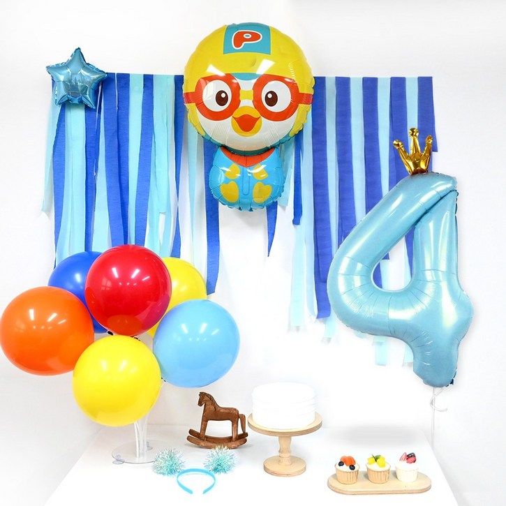 캐릭터 생일파티 세트 캐릭터 쿠로미 뽀로로 피카츄 스트리머 숫자 2 3 4 5 이벤트, 1세트, 뽀로로 생일파티