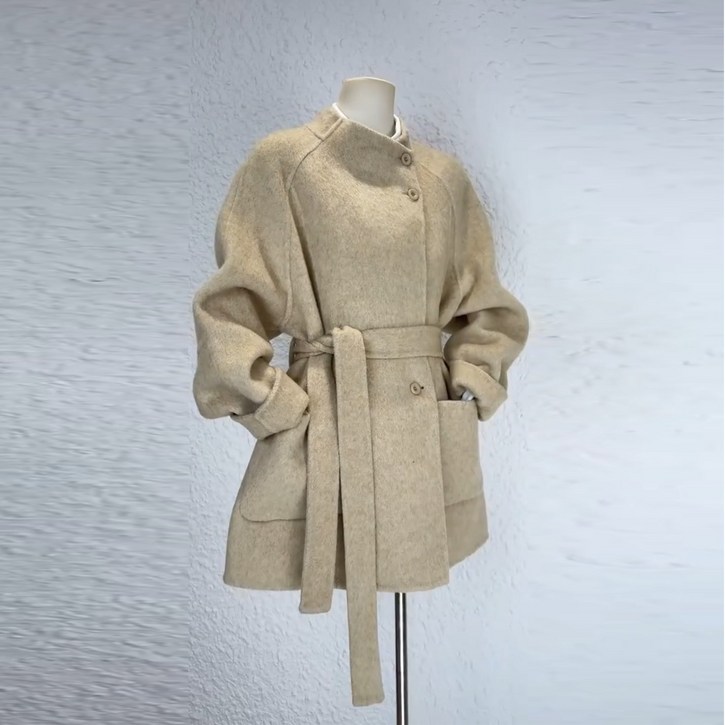 여성 겨울 울코트 하프코트 벨트 핸드메이드 키작녀 아우터