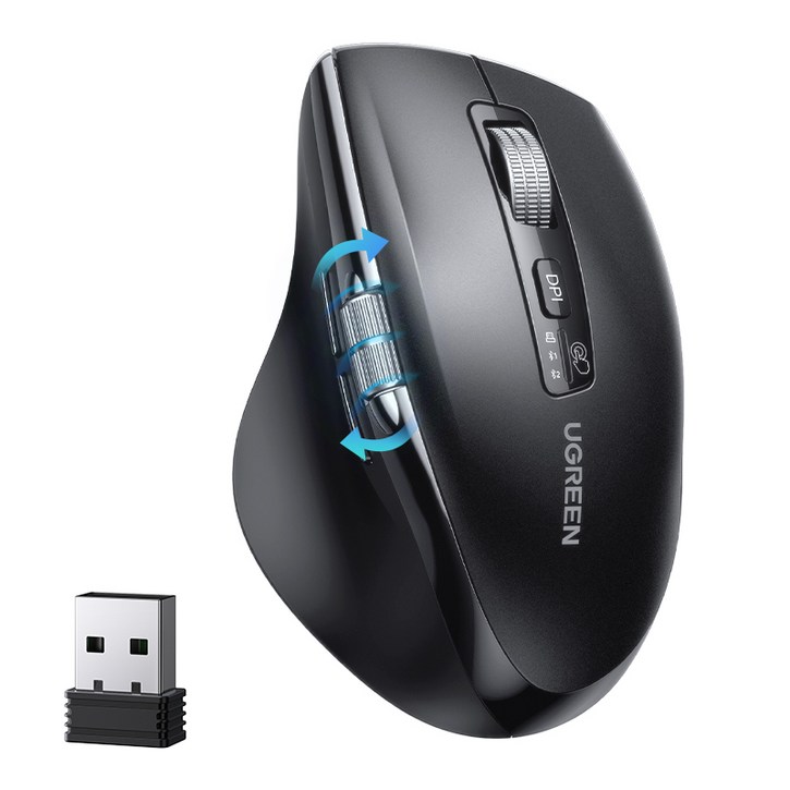 UGREEN 유그린 5000DPI 무한휠 스크롤 멀티페어링 블루투스 무선 마우스 인체공학 저소음 마우스 맥북 태블릿 노트북 컴퓨터 PC 호환 자동절전모드, Black, M751