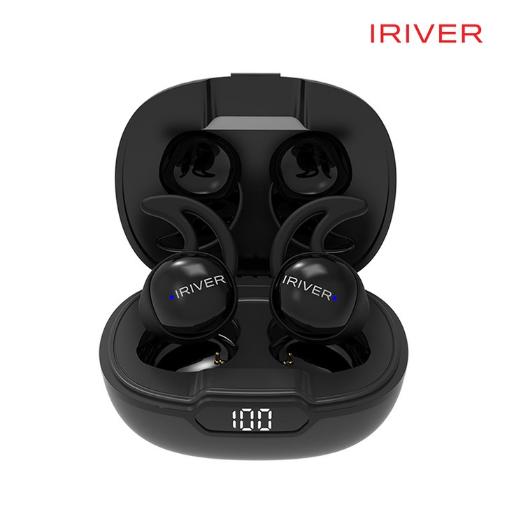 아이리버 무선 블루투스 이어폰 귀찌 가벼운 귀걸이형 스포츠 핸즈프리 초소형 유튜브 인강 초경량 고화질음악 오토페어링 터치컨트롤 여행용 5.3 TWS IHTA02, 블랙