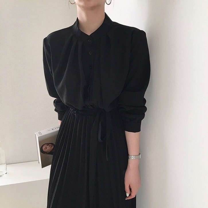 아이엠몽 여성용 로피아 셔링 플리츠 롱 원피스