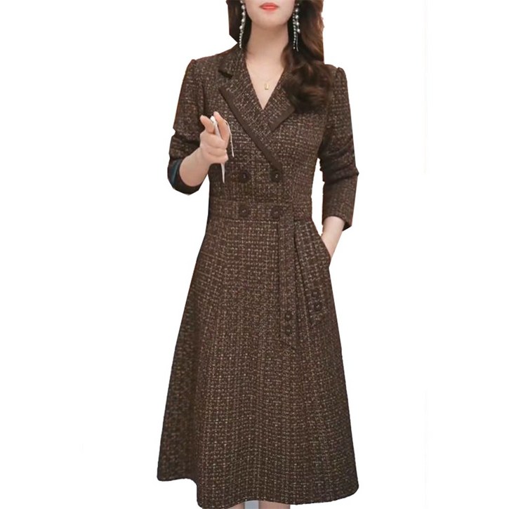 봄 가을 중년 여성 긴팔 원피스 슬림핏 하이웨이스트 원피스 기질 하객룩 정장 원피스 RSH