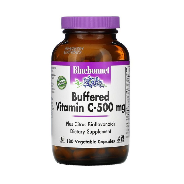 블루보넷 Bluebonnet 버퍼드 비타민C 500mg 180베지캡슐 아스코르빈산 칼슘 아스코르베이트 헤스페리딘 나린 게닌 제닌 플라 보논 보놀 에리오시트린 나리루틴, 1개, 기본 1