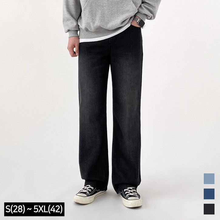 모노마인 남자 와이드 청바지 밴딩 데님 팬츠 S2XL
