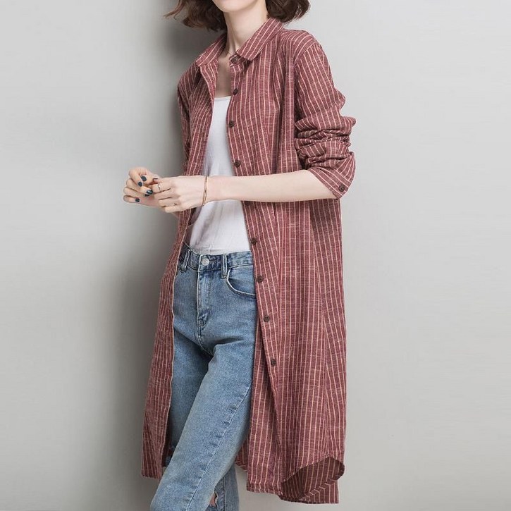 별후이 여성용 가을 빅사이즈 가디건 스트라이프 루즈핏 긴팔 롱셔츠 별후이 여성용 가을 빅사이즈 가디건 스트라이프 루즈핏 긴팔 롱셔츠