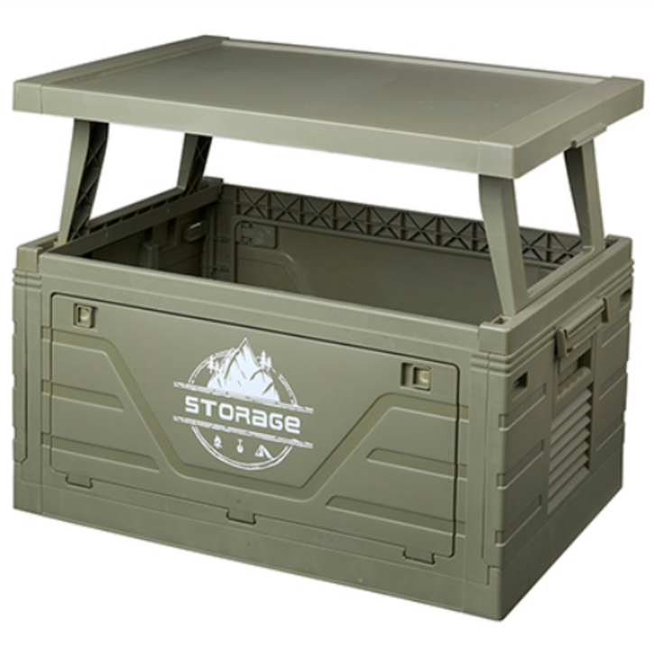캠핑 정리함 2종 상판 테이블 수납박스 트렁크 보관함, 1개, 1단, 그린테이블형