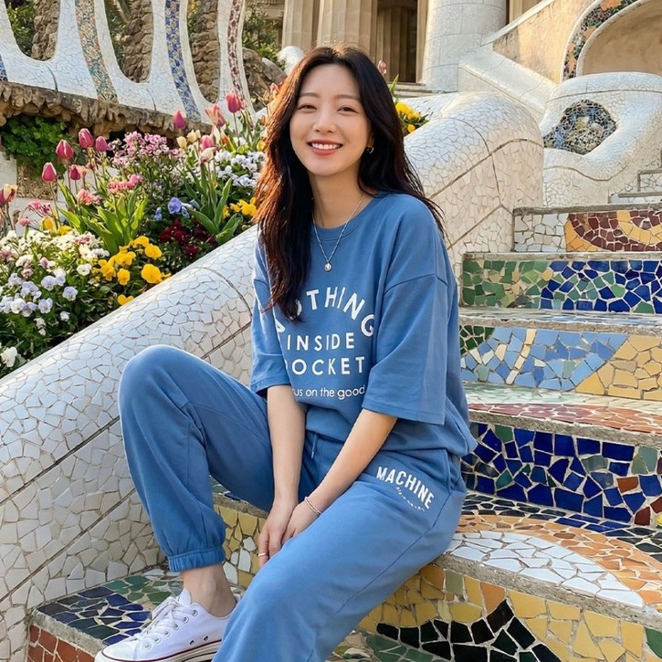 상상그이상 여성용 국내제작 낫띵 세트 특양면 얇은 맨투맨 조거팬츠 상하세트 데일리 츄리닝 마실룩