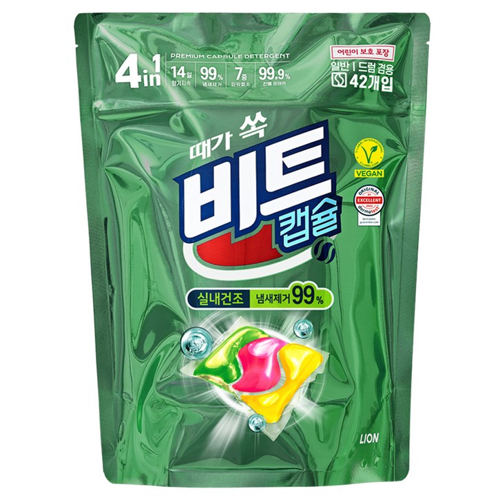 비건라이프 비트 실내건조 캡슐세제 그린플로럴향, 42개입, 1개