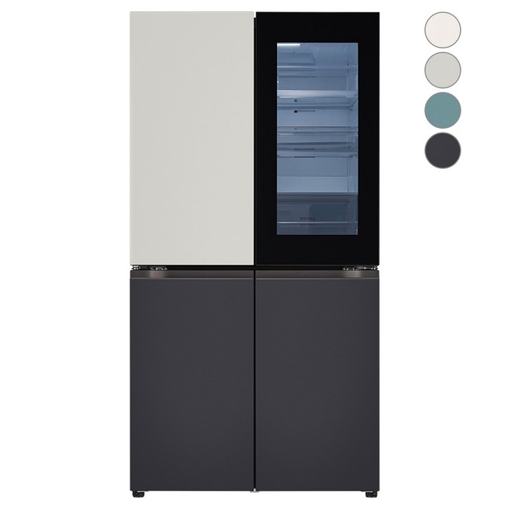 색상선택형 LG전자 디오스 오브제컬렉션 노크온 4도어 냉장고 메탈 870L 방문설치, T873MGB312, 그레이상, 블랙하