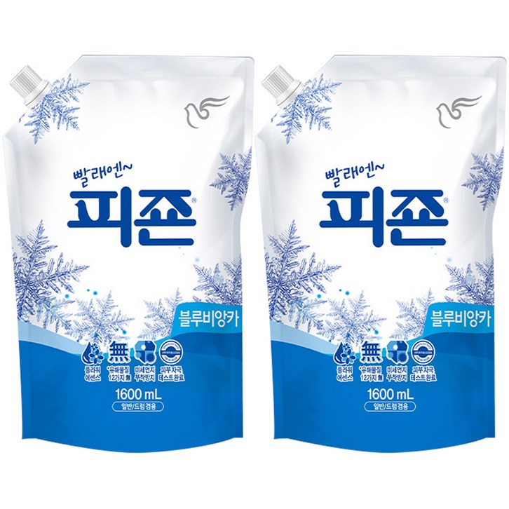 피죤 레귤러 섬유유연제 블루비앙카 리필, 1.6L, 2개
