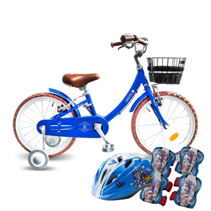삼천리자전거 아동용 자전거 18 UNIKIDS AL 미조립  또봇 헬멧  보호대 세트, 블루, 121cm