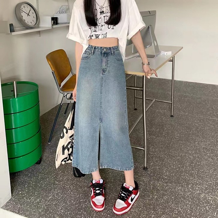 마인드재뉴에어리 하이웨이스트 데님 스커트