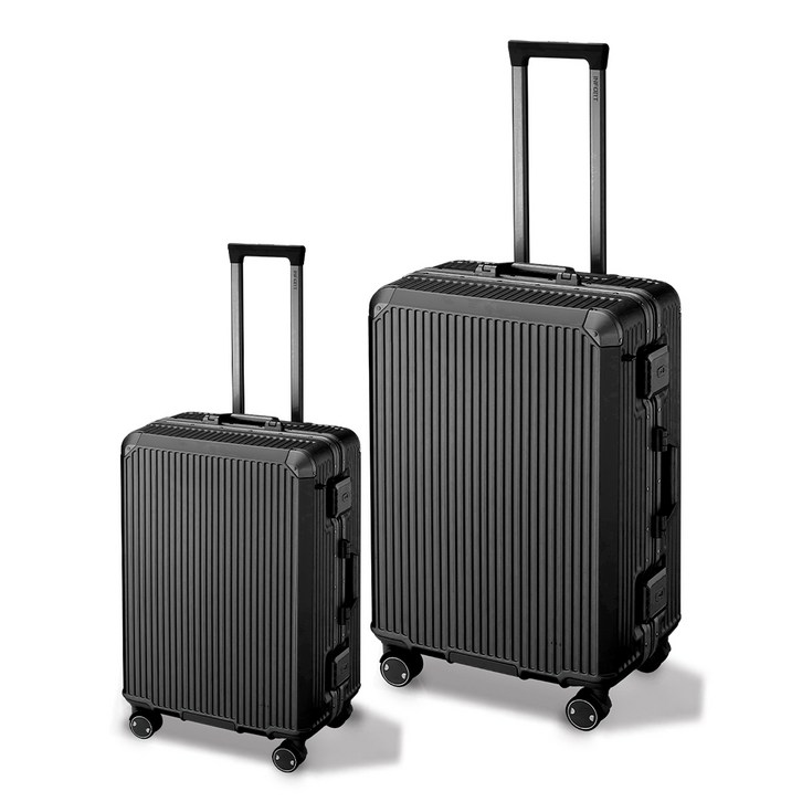 인포트 솔리드 캐리어 2종 세트 20인치 기내용 28인치 여행용 하드 케이스 메탈 블랙