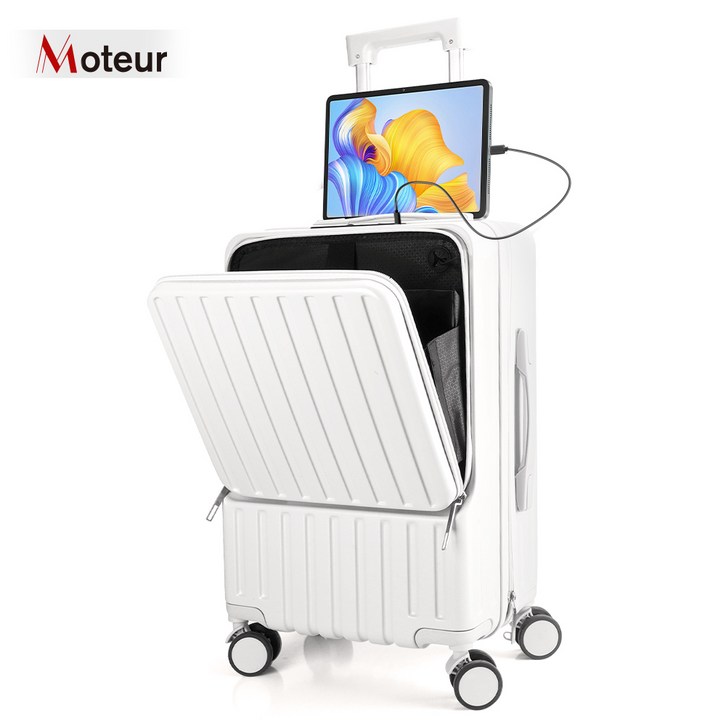 Moteur 캐리어 기내용 중대형 여행용 캐리어 컵홀더 USB연결젠더 여행짐 노트북 수납 가능 TSA락 가방