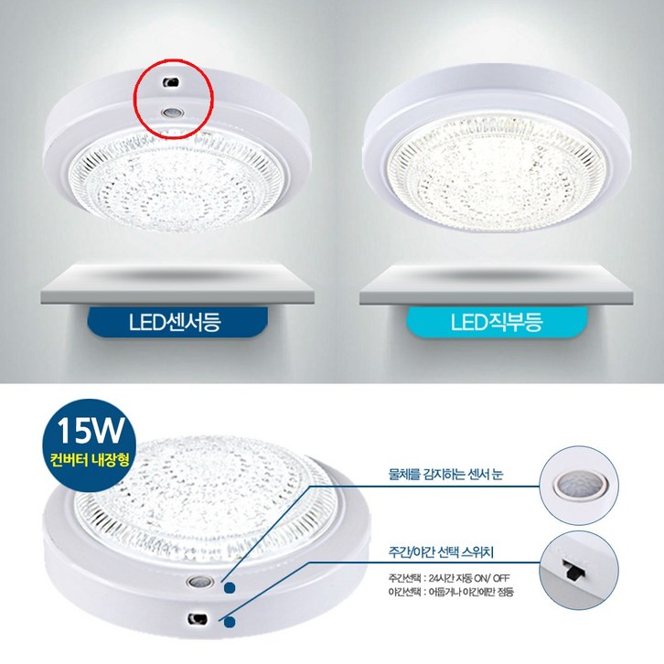 LED 센서등직부등LED등현관등베란다등욕실등계단조명국내산삼성 powered by LG Innotek, 주광색하얀빛, 1개