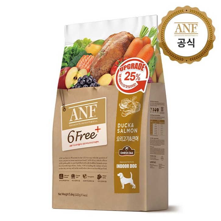 ANF 유기농 6FREE 플러스 강아지 사료, 오리, 5.6kg, 1개