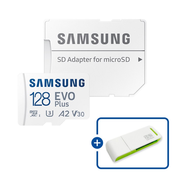 삼성전자 공식인증 정품 마이크로SD카드 EVO PLUS MBMC128SAKR 이엘 연두 카드 리더기 USB2.0 2in1