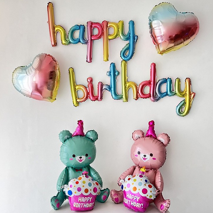 하피블리 컵케이크 곰돌이 풍선 가랜드 생일 파티 용품 세트, 오로라곰돌이세트 - 쇼핑뉴스