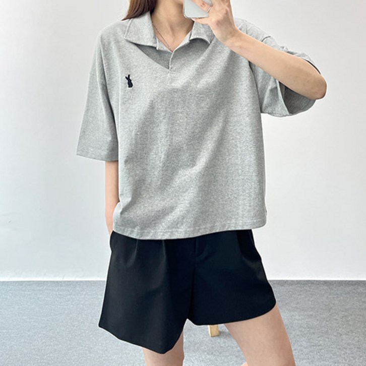 걸즈팩토리 여성용 샤샤핏 세미크롭 반팔 카라티셔츠