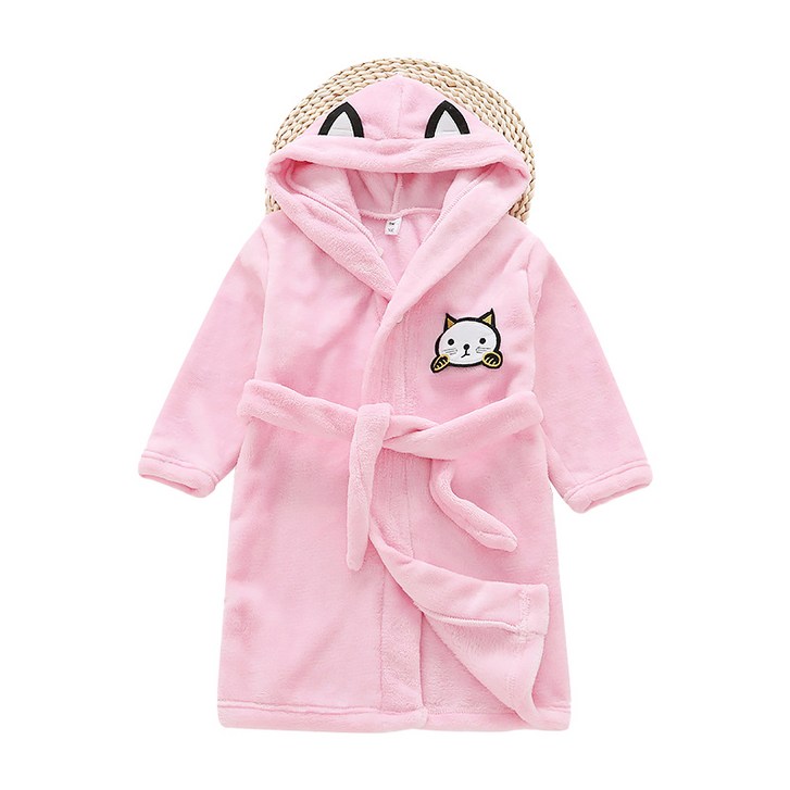 스타빈 아동용 패턴 후드 목욕가운 90호, 핑크캣, 1개