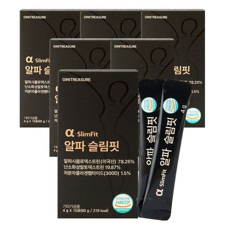 지니트레저 알파CD 알파슬림핏 알파시클로덱스트린 3310mg 고함량 15포, 6개, 60g