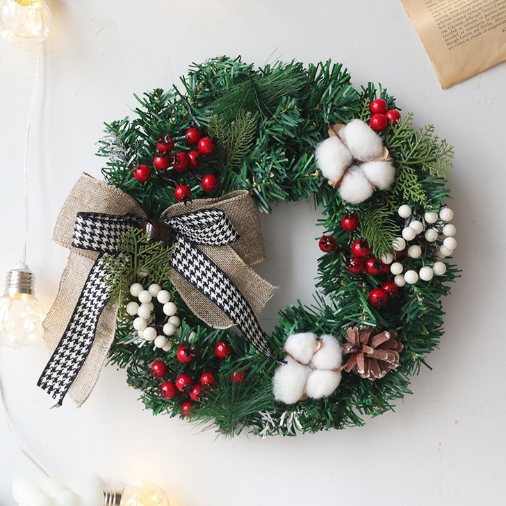 NUNUHANA 크리스마스 행복한 원형 리스H, F 스타일, 1개