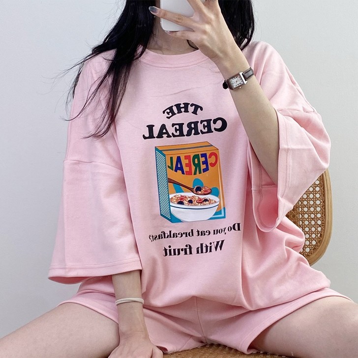 글래드블리스 여성 시리얼 오버핏반팔  반바지 셋트