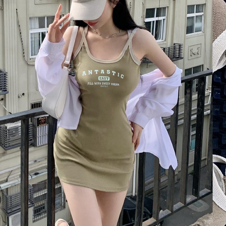 후암마켓 레터링 나시원피스 슬림 미니 드레스 후암마켓 레터링 나시원피스 슬림 미니 드레스