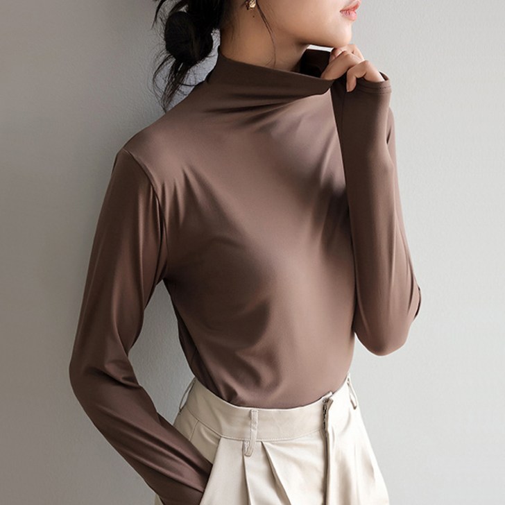 바바 여성 피치기모 반목티 긴팔 티셔츠