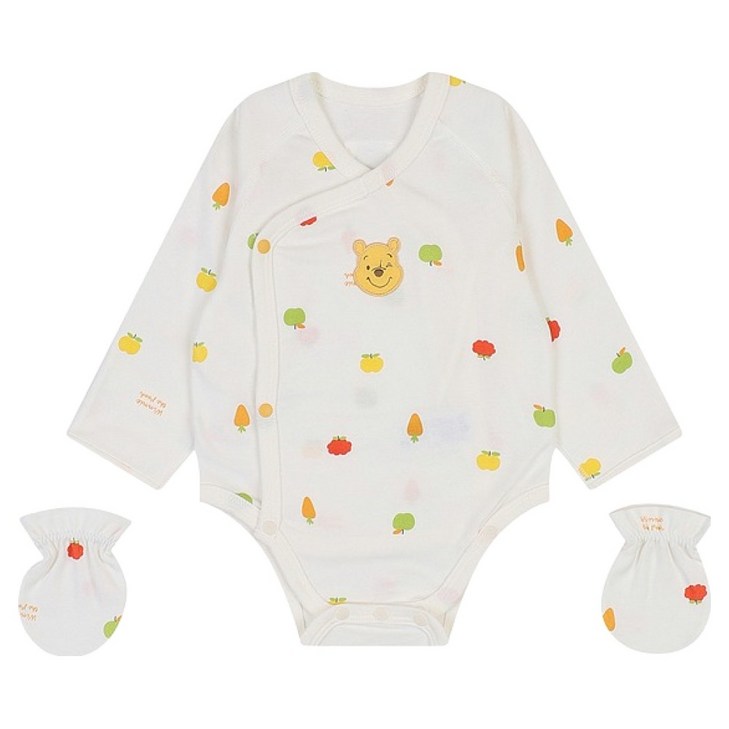 디즈니베이비 신생아용 푸 후르츠 면 배내수트  손싸개 세트