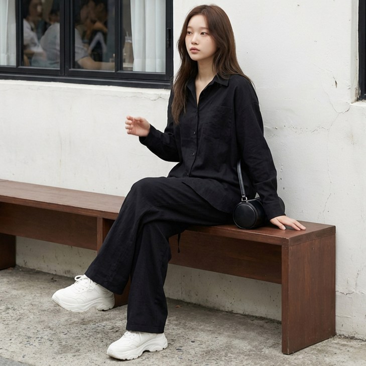 페이퍼먼츠 리오라 카라넥 셔츠  와이드 팬츠 세트 13928