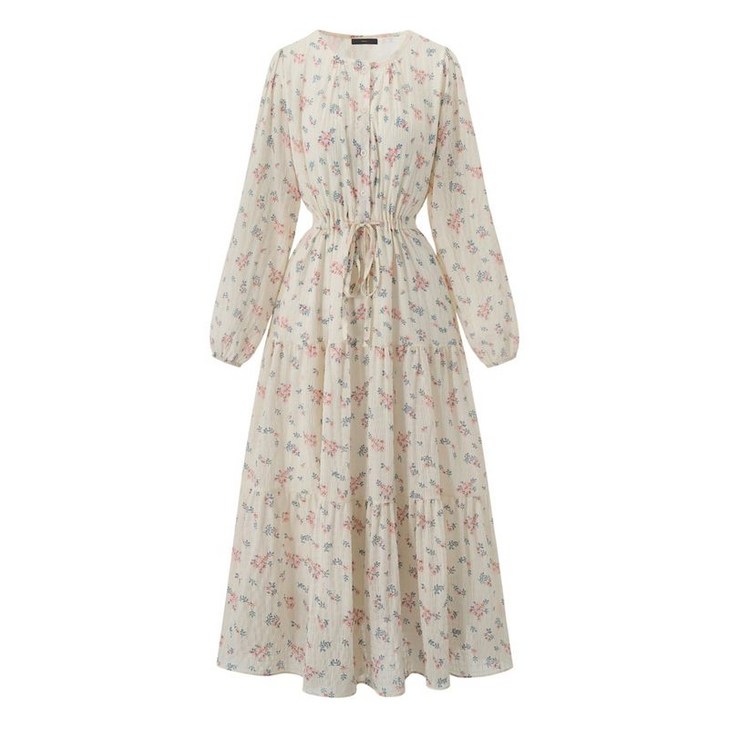 르샵 잔꽃 셔링 허리 스트링 롱 원피스 DQ1OW004A